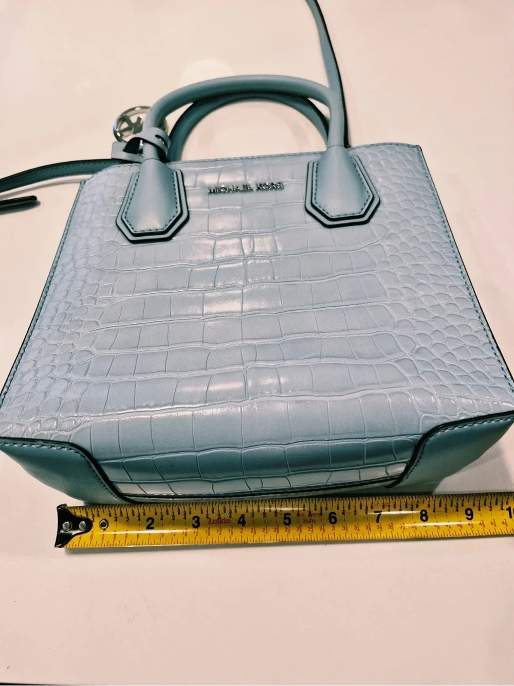 Michael Kors Light Blue Croc-Embossed Leather small Satchel